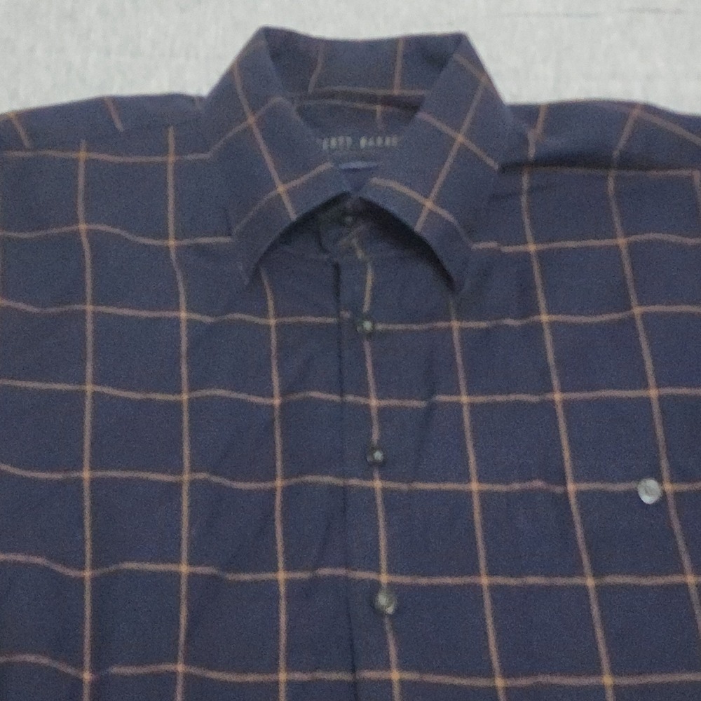 Scott Barber Mens Navy Copper Windowpane Check Cotton Button Down Shirt Large